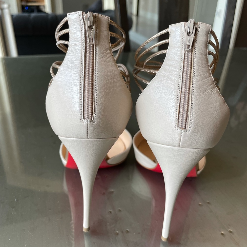 Christian louboutin confusa stiletto 100mm beige gold strappy pump sz 38 - Picture 7 of 11